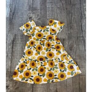The Childrens Place Girls Sunflower Print Tiered Dress Yellow Floral Size S 5/6